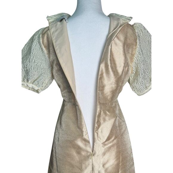 Sister Jane Dream Sz S Crinkle Satin Gold Puff Sleeve Mini Dress Holiday Glam - Picture 10 of 14